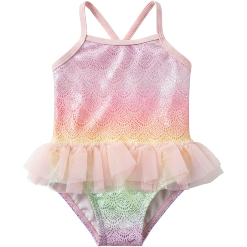 Wonder Nation Baby Girl Rainbow Ombre Tutu Swimsuit UPF‎ 50+ Pink 0-3M NEW